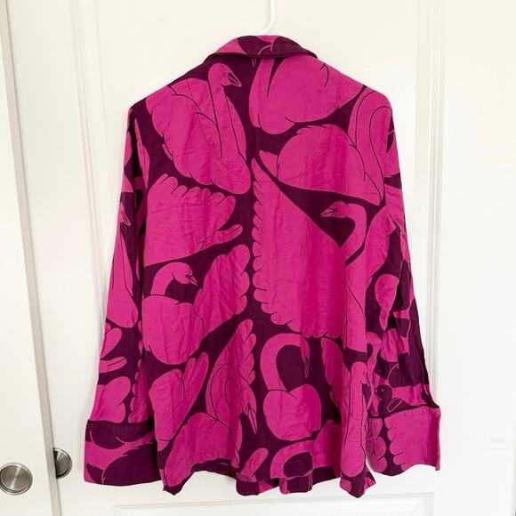 Anthropologie Pink & Deep Magenta Floral Satin Pajama Top Only - Picture 3 of 5